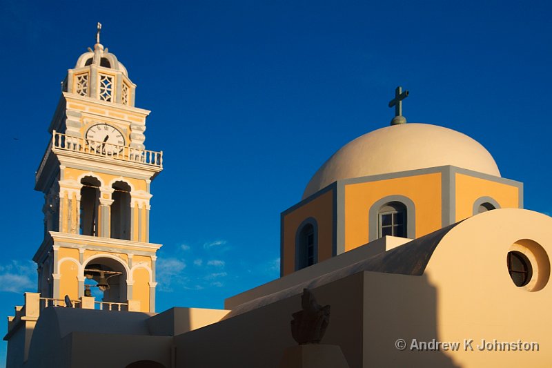 0909_40D_9237.jpg - Church dome and clock tower in Fira, Santorini